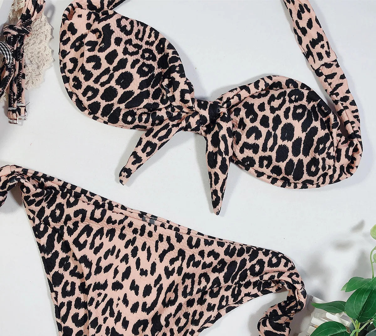 2026 Sexy Bikini Bandeau Women Dot Leopard Bowknot Swimwear Swimsuit Female Beach Bikinis Set Bathing Suit Trajes De Bano Mujer