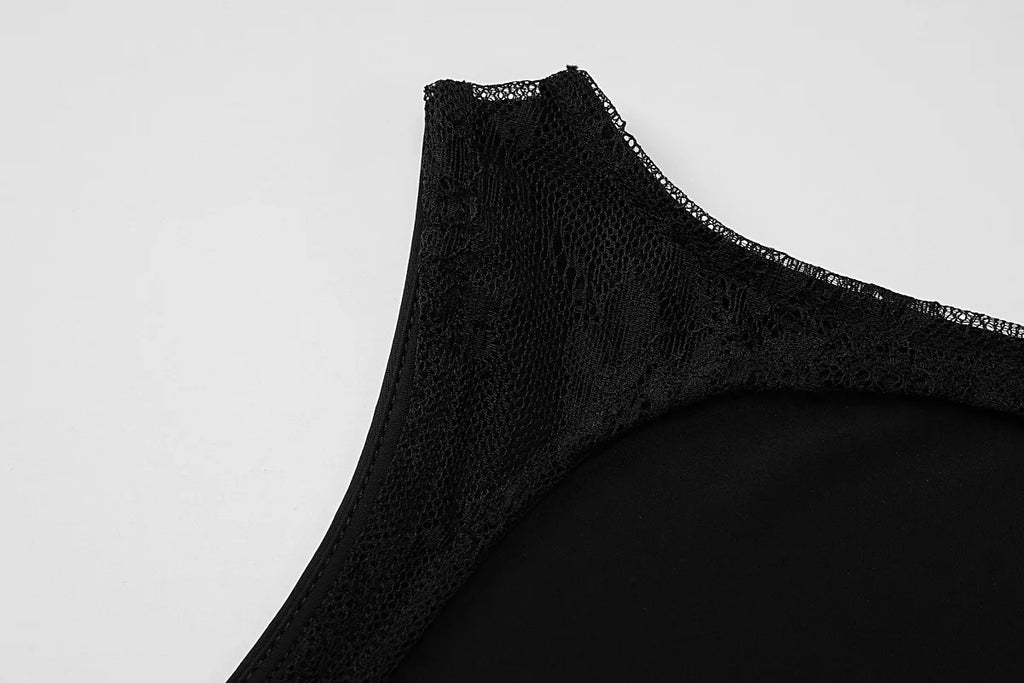 Woman's Elegant Sleeveless Lace Patchwork Evening Dress Black High Street O-neck Backless Hollow Out Slim Long Party Dresses