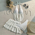 3PC with Skirt Wrinkled Halter Tankini Bikini Women Swimwear Female Swimsuit Three-pieces Bikini Set Bathing Suit Swim Beachwear