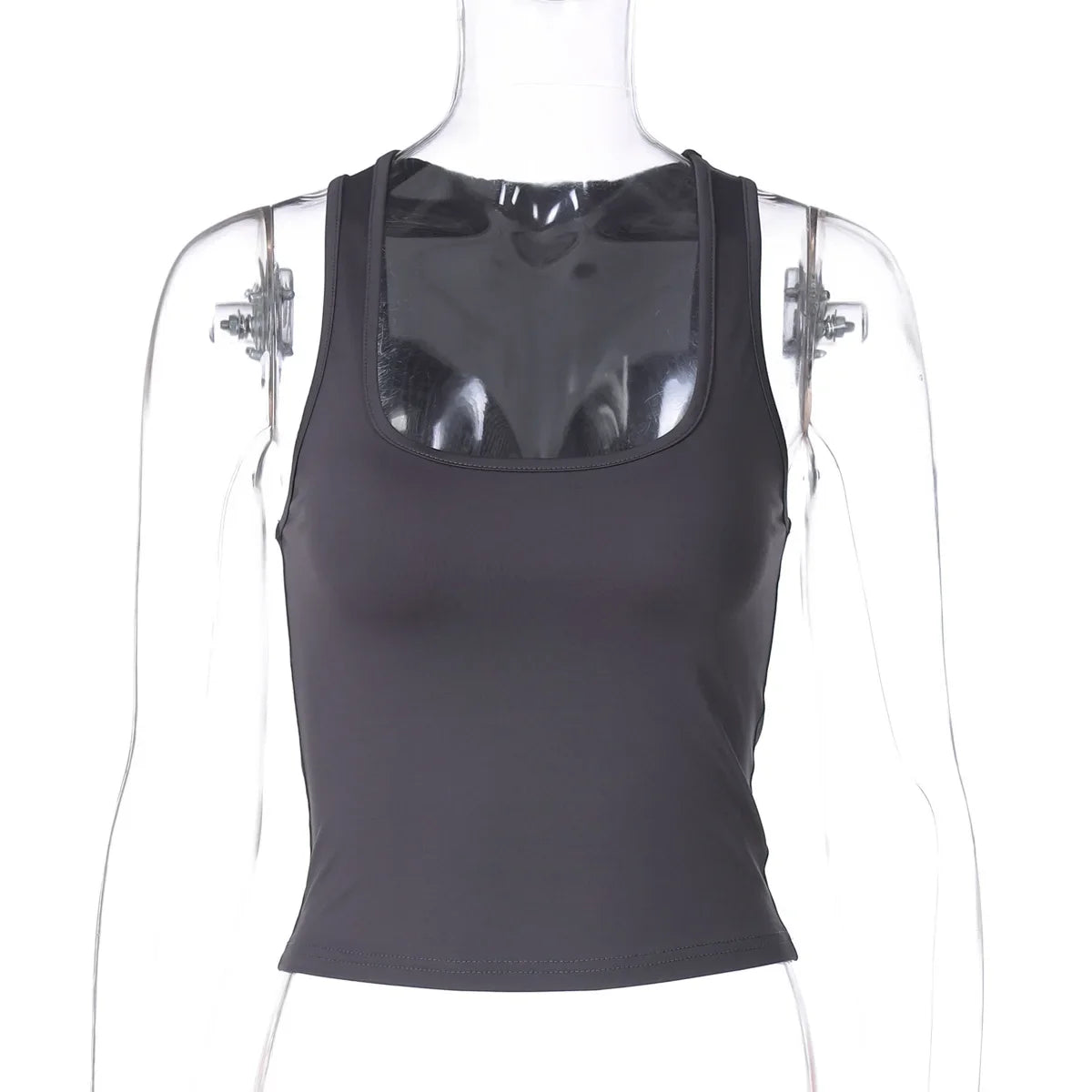 Women's Fashion Solid Tank Tops 2026 Streetwear Sleeveless T-shirt Female Square Collar Skinny Corset Y2K Girls Gray Crop Top