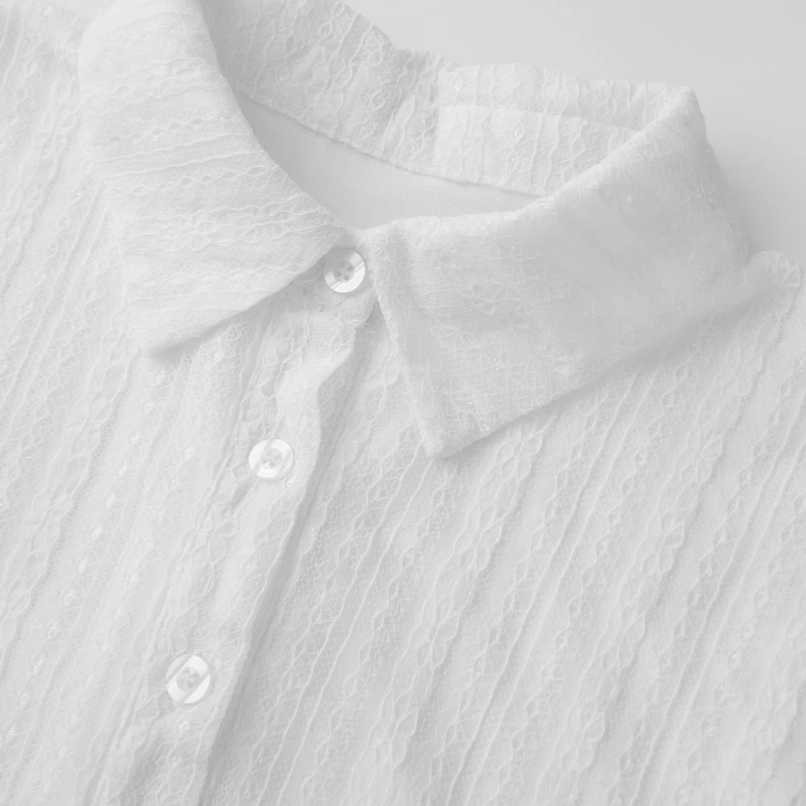 Women White Lace Shirts Solid Color Lapel V Neck Short Sleeve Slim Fit Tops and Blouses Summer Elegant