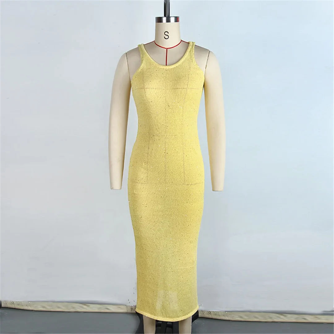 S - XL Sparkling Sleeveless Crochet Knitted Tunic Beach Cover Up Cover-ups Beach Dress Beach Wear Beachwear Female Women V6796