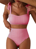 Striped Bikini Women Sexy High Waist Split Swimsuit Lace Up Bikini Set Summer Two-piece Beachwear Bathing Suit Thong Biquinis