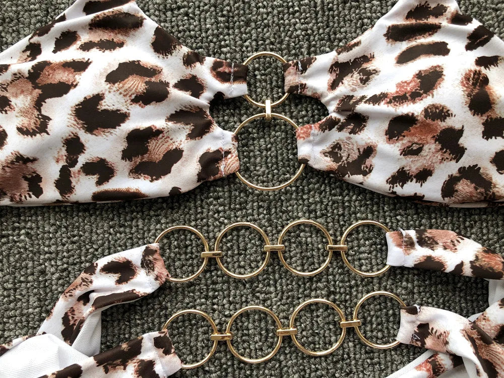2026 Sexy Bikini Women Swimwear Swimsuit Solid Leopard Metal Ring Bikinis Set Bathing Suit Beach Bikini Female Biquinis Feminino
