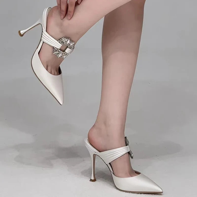 2026 New Summer Rhinestone High Heel Pointed Toe Satin Wrapped Sandals