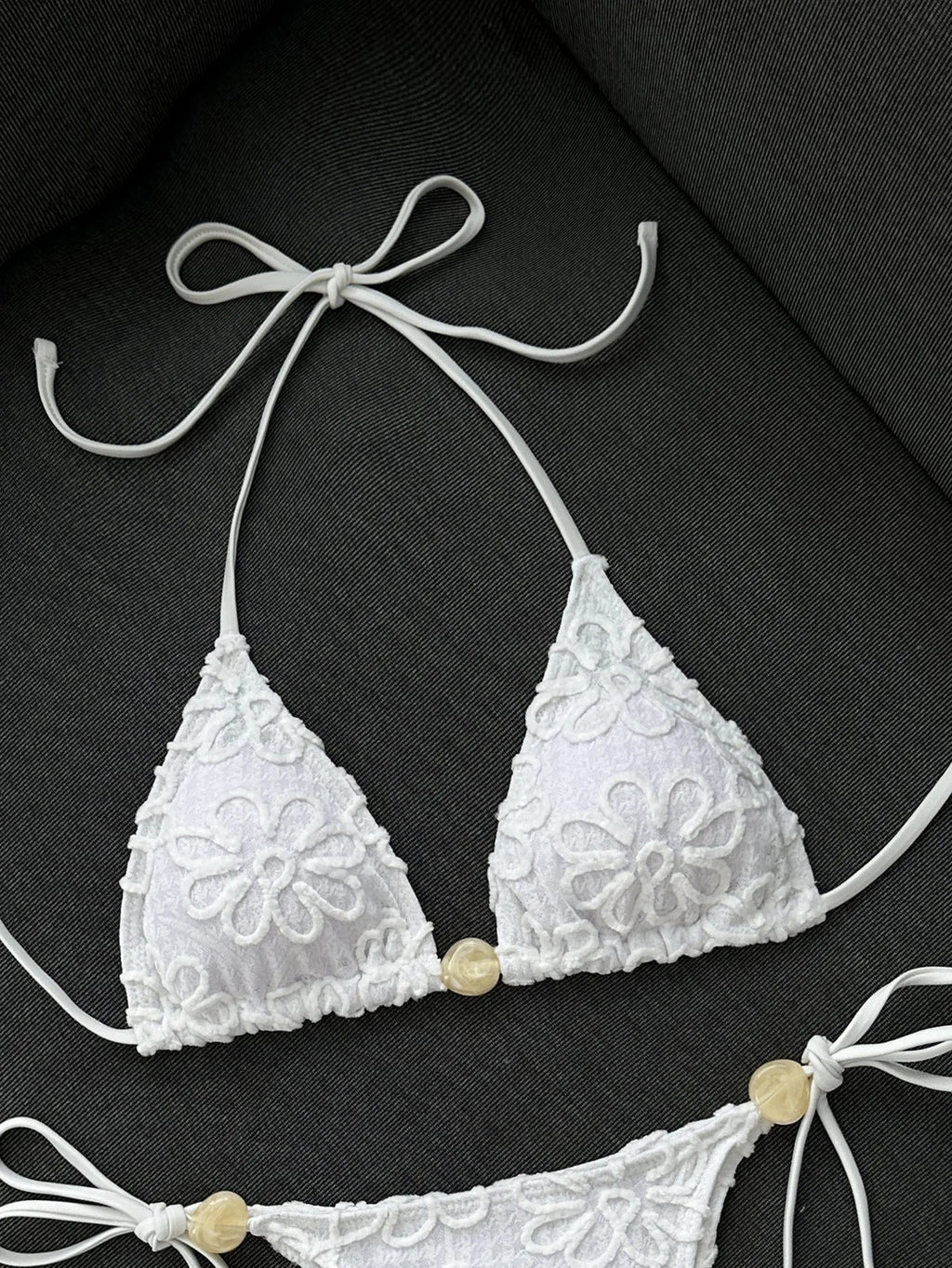 Sexy Yellow 3D Flower Micro Bikini 2026 Women Hole Out Stone Strap Push Up Bra Thong Swimsuit Holiday Bathing Suit Swimwear