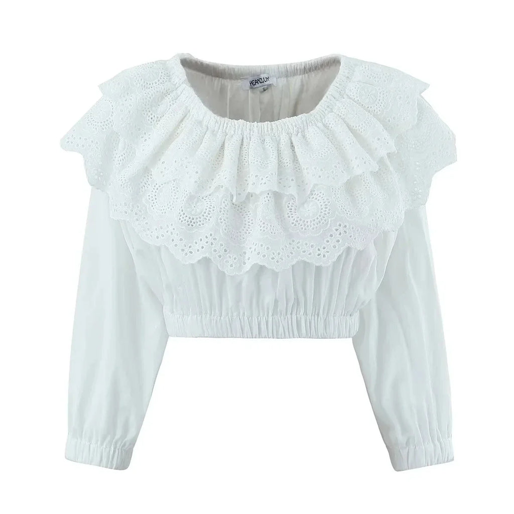Foridol Summer Off Shoulder White Lace Skirt Set Dress Women Outfits Ruffles Tiered Mini Flower Embriodery Two Pieces Beach Suit