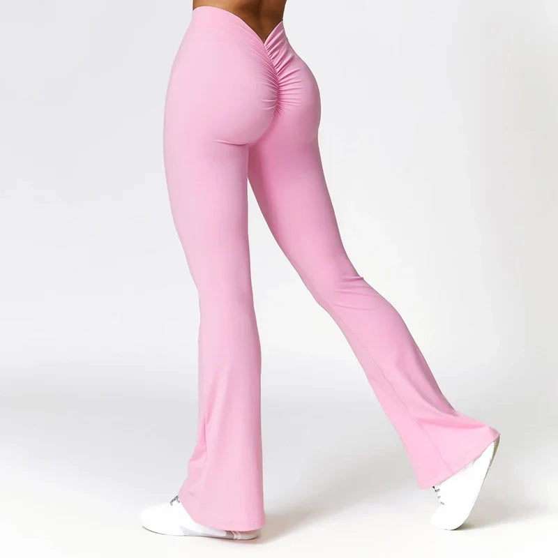 Sexy Sports Leggings Women V Back Scrunch Flares Leggings High Waist Yoga Flares Pants Push Up Gym Leggings Women Yoga Clothes