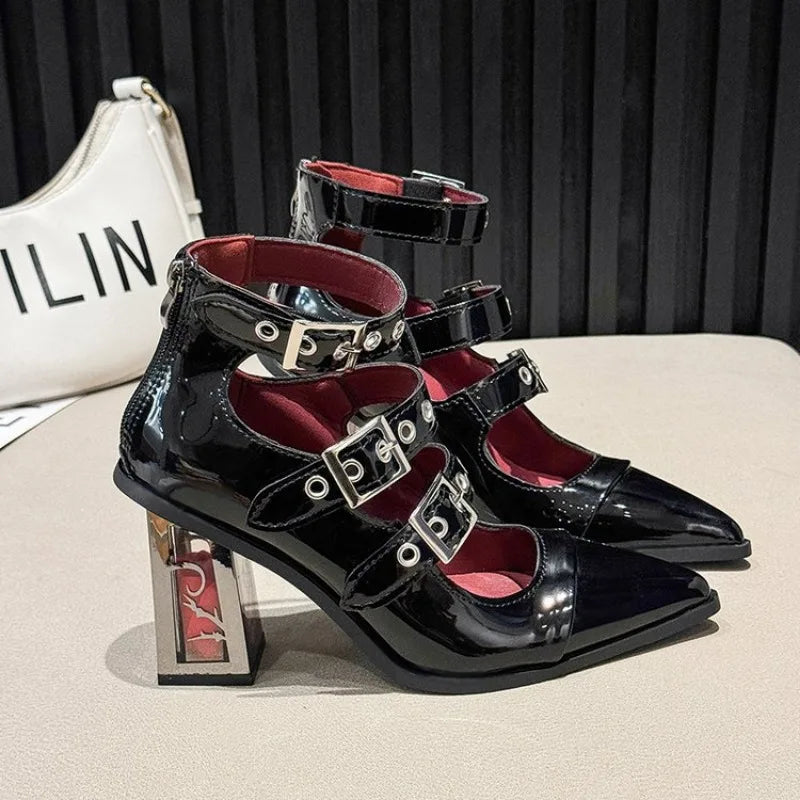 Thick Soles with Sharp Head Buckle Shallow Mouth Waterproof Platform Fashion All-match Comfortable Non-slip Women's Single Shoes