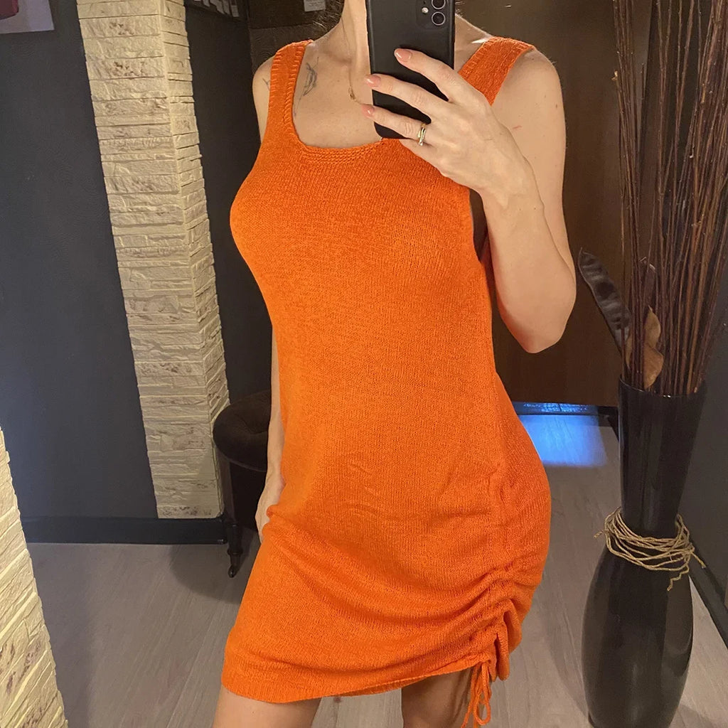 20 Colors Backless Lace Up Crochet Knitted Tunic Beach Cover Up Cover-ups Beach Dress Beach Wear Beachwear Female Women V5479