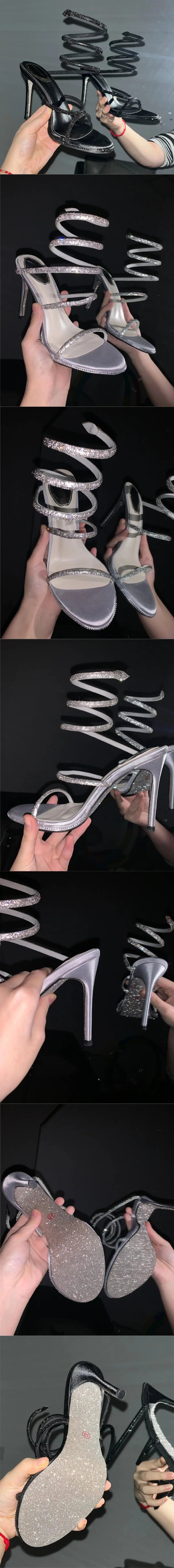 2026 Brand New Summer Sexy 10cm High Stiletto Heels Sandals for Women Wedding Rhinestones Ankle Wrap Party Shoes Big Size 42