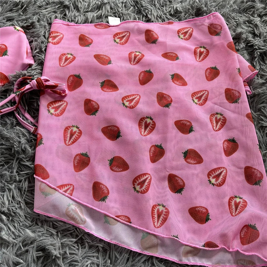 New With Sarong Printed Halter Bikini Female Swimsuit Women Swimwear Three-Pieces Bikini Set Bather Bathing Suit Swim Lady V4156