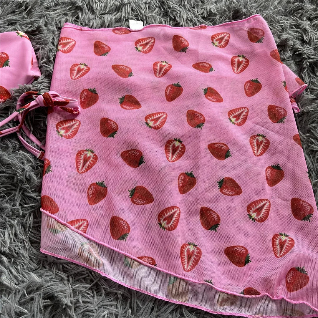 New With Sarong Printed Halter Bikini Female Swimsuit Women Swimwear Three-Pieces Bikini Set Bather Bathing Suit Swim Lady V4156