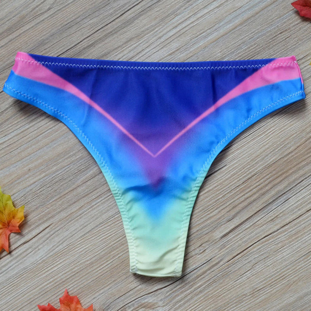 Women Vintage Print Low Waist Brazilian Bikini Bottom Swimwear Briefs Beachwear Brazilian Bikini Bottom Side Tie Thong Bathing