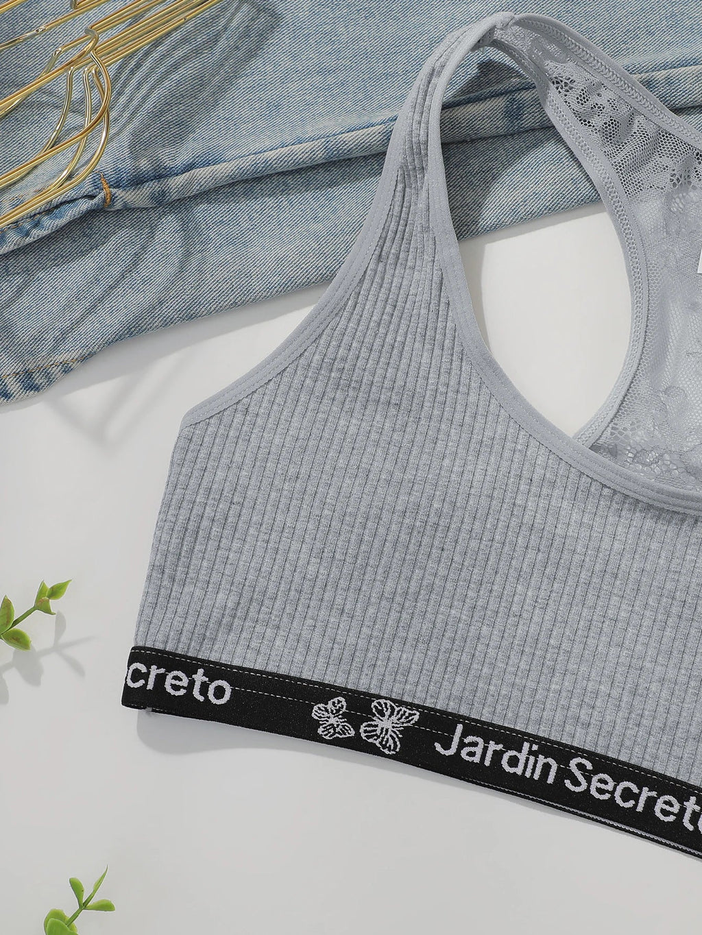 without chest cushion Grey lace elegant no steel ring sexy sports suit yoga women's casual underwear set C3472