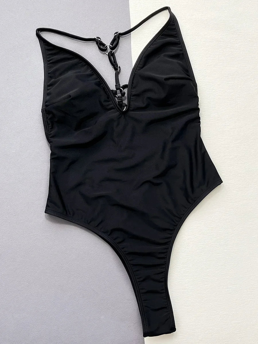 2025 Sexy Cross Bandage Backless Women Thong Swimwear One Piece Swimsuit Female High Cut Monokini Bathing Suit Swim Beach Wear