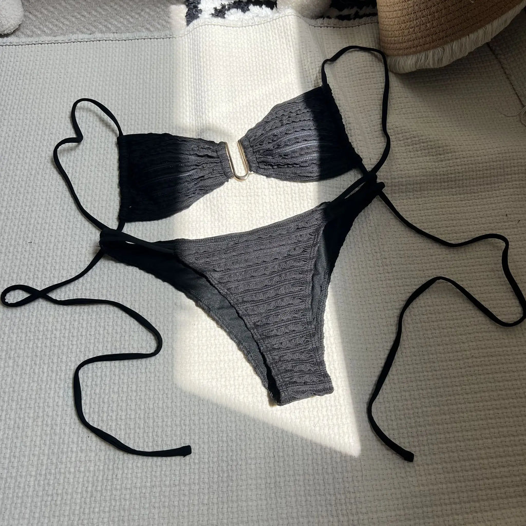 2026 Wrinkled U Ring Bandeau Bikini Women Swimwear Female Swimsuit Two-pieces Bikini Set Bather Pool Bathing Suit Swim Beachwear