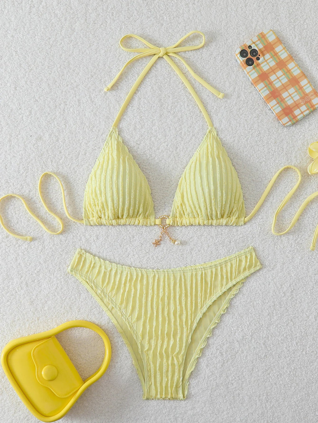 Triangle Halter String Bikinis 2026 Women Sexy Swimsuit Solid Ring Linked Swimwear Female Bathers Bathing Swimming Swim Suit