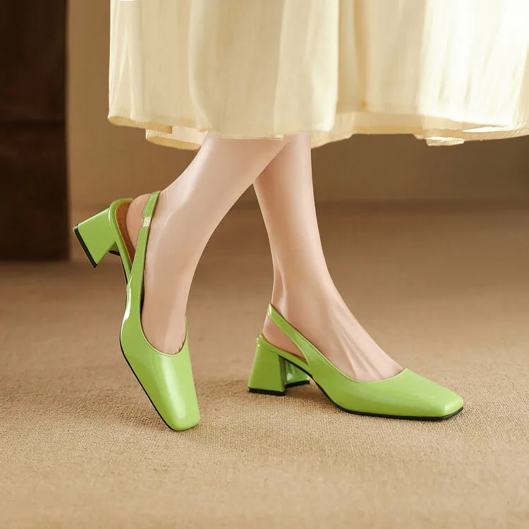NASBAVI Women's Block Heels Pumps Shoes Elegant Summer Sandals Green Pink Close Toe Slingback Office Wedding Dress Shoes Female