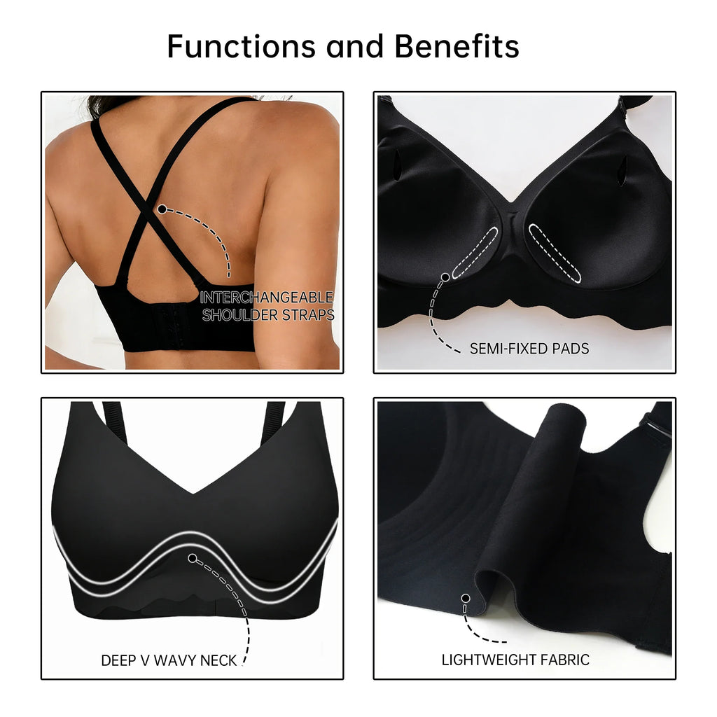 Women's Bra | V-Neck Enhances Neck Line, 3D Soft Air Support Comfort, Breathable Quick Rebound Fabric, U-Back Seamless Bralette