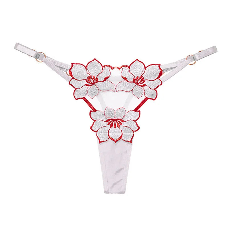 Embroidery Flower Thin Sexy Girls G String Thong Panties Women Briefs Hollow Out Transparent Underwear Female Lingerie