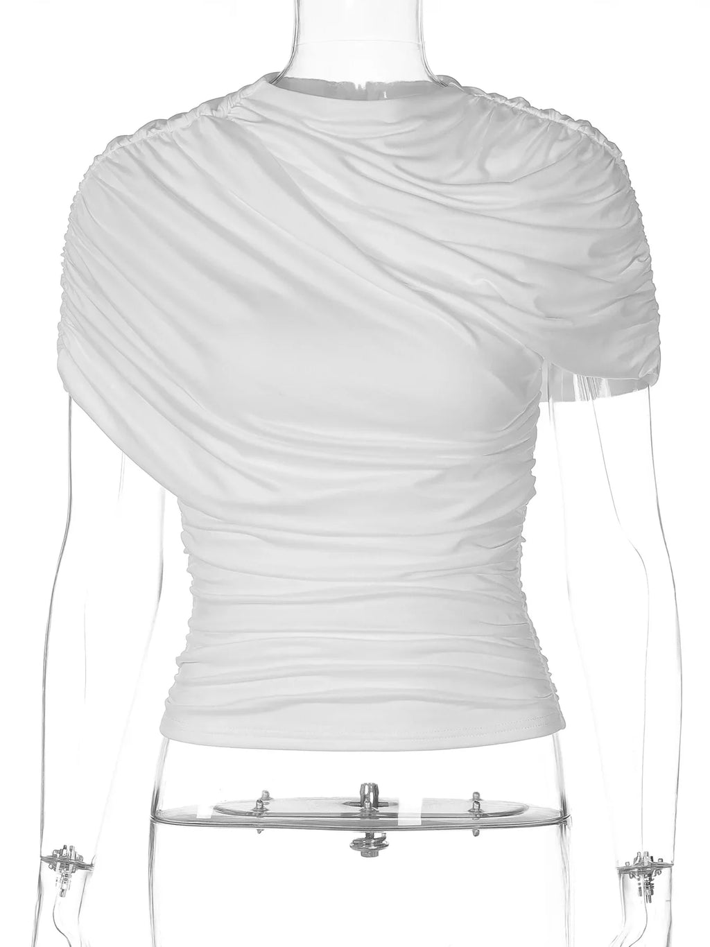 FDYOUI Woman Clothing Fashion Folds Cropped T-shirts Ladies Elegant Zip-up Slim Tops Tees White Black Corset T Shirt High Street