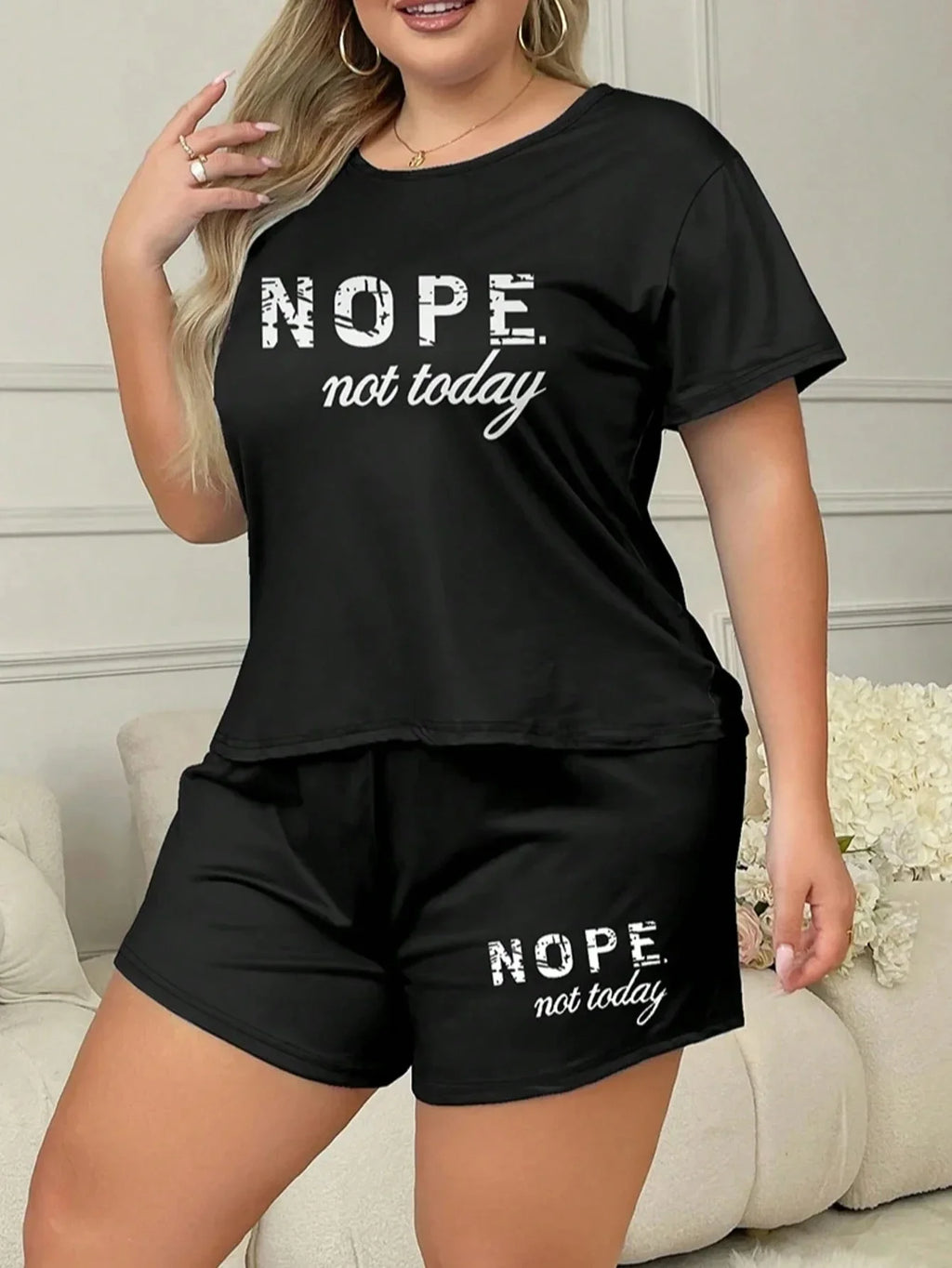 Summer fashion home wear European and American large size short-sleeved shorts two-piece pajamas 4XL 5XL
