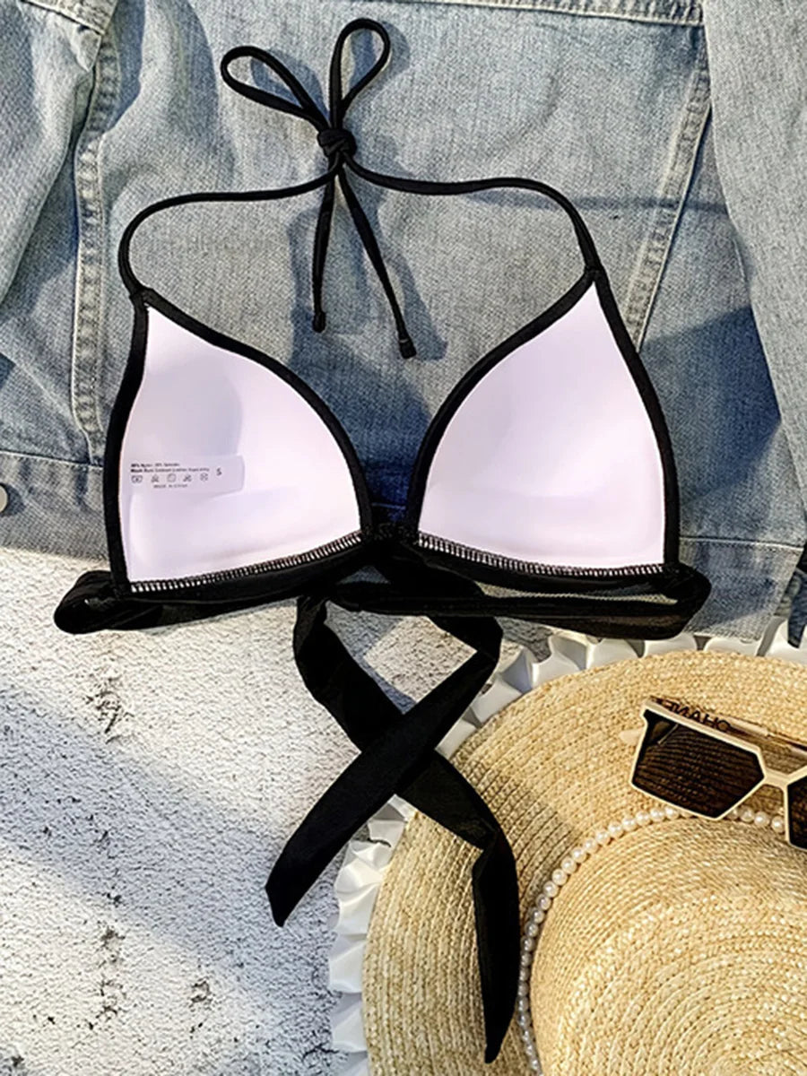 XS - XL Sexy 2025 Push Up Bra Cup Halter Bikini Top Female Swimsuit Women Swimwear Bather Bathing Suit Swim Solid Beach wear Top