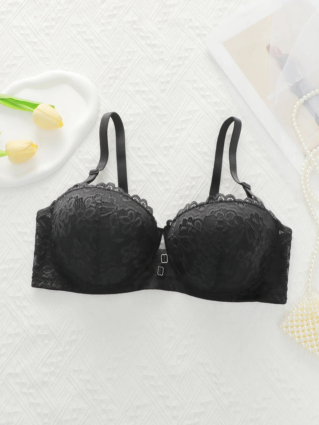 Women's oversized underwear with half cup gathered anti sagging front buckle lace design suitable for plump women 90D-110D B2483