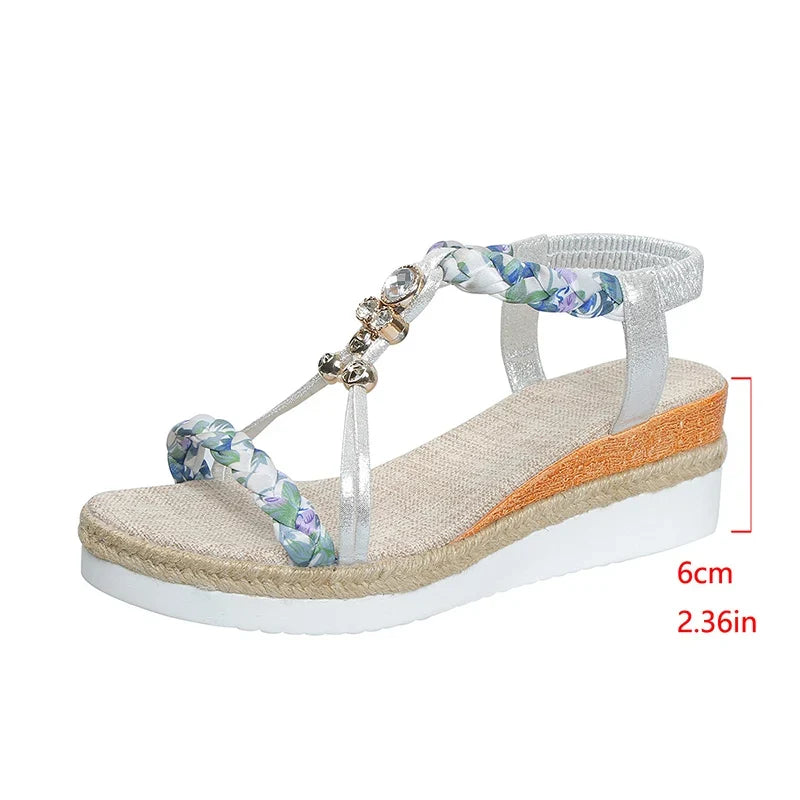 Fashion T-Strap Platform Sandals for Women New Mix Color Elastic Band Wedge Sandals Woman Summer Daily Open Toe Sandalias Female