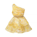 Women's Sexy One-Shoulder Waist-Cinching Dress Pure Desire Yellow Floral Print Ruffled Mini Dress Party Dress For Women NRR0
