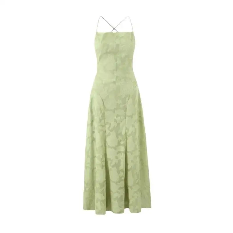 New Style Sexy Slim-fit High-waisted Dress With Back Straps Jacquard Over-the-knee Long Dress For Women Pure Desire Dress AWPU