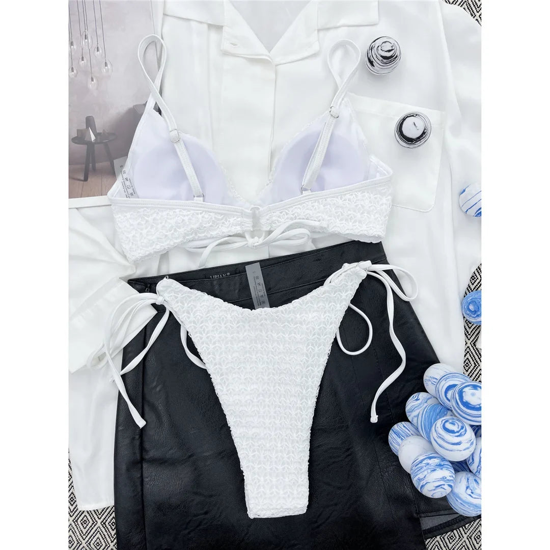 Wrinkled Underwired Brazilian Bikini Female Swimsuit Women Swimwear Two-Pieces Bikini Set Bather Bathing Suit Swim Lady V3999