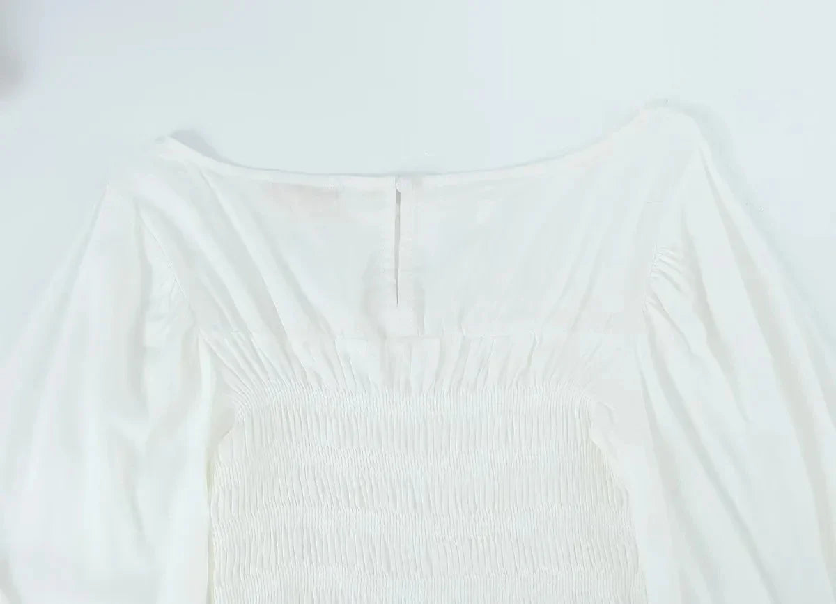 Foridol White Summer Linen Women Blouse Off Shoulder Lantern Sleeve Short Blouse Top 2025 Spring Smocked Pelpum Top New