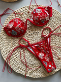 Flowers Printed Halter Underwired V-Bar Bikini Women Swimwear Female Swimsuit Two-pieces Bikini Set High Cut Bathing Suit Swim