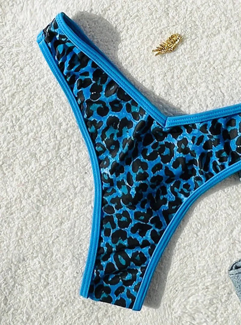 Sexy Leopard Print Bikini 2 Piece Set Women Laced Up Split Swimsuit Low Waist Beachwear 2025 New Summer Swimwear Bikinis Set