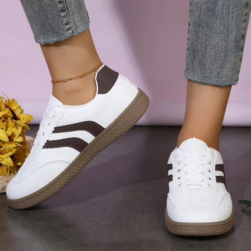 Plus Size 44 Women's Stripe Flats Fashion Lace Up Platform German Training Shoes Women Comfortable Non Slip Low Top Sneakers