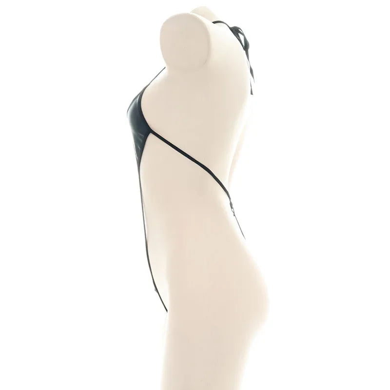 Sexy Jumpsuit patent leather bikini Straps Bandage Bodysuit Beach Girl One-piece Bikini Costume Women Pajamas Lingerie Uniform