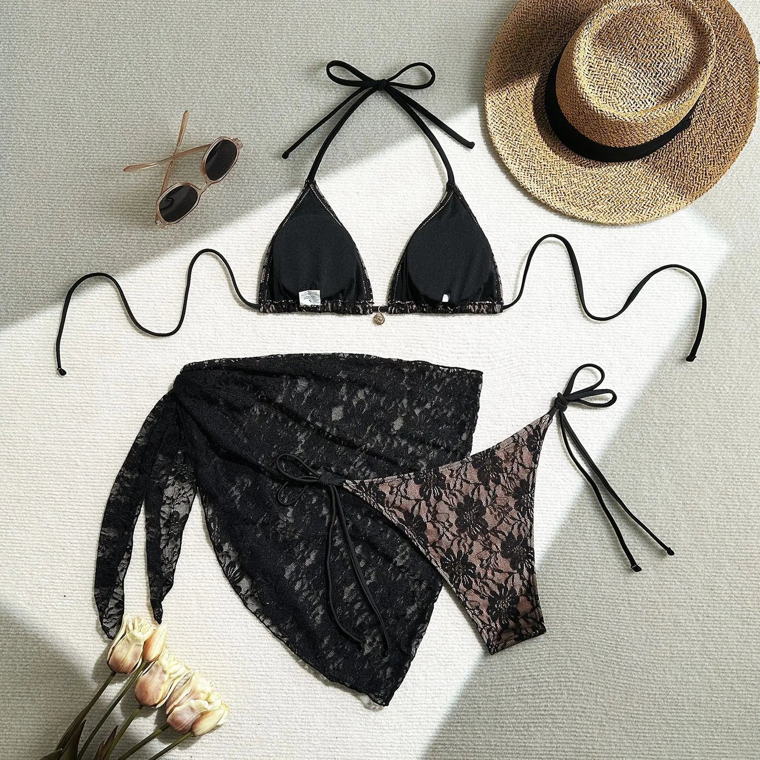 Mesh Sexy Bikinis Female Swimsuits Women Three-Piece Swimwear Beach Swimming Wear Bathing Suits Brazilian Bikini Set Pool Bather