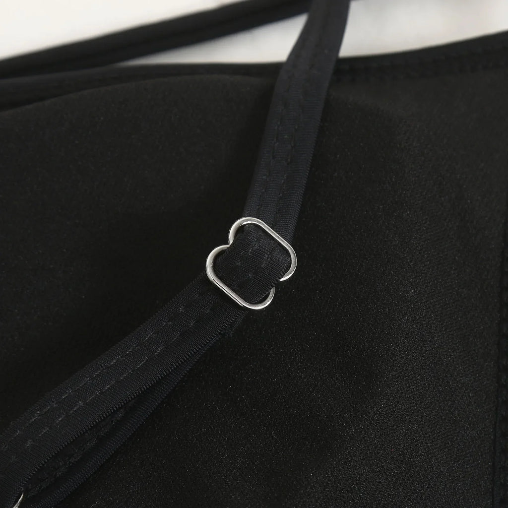 Women's Wire Free V Neck Triangle Bikini Top Black Hollow Out Push Up Bra Sexy Swimsuit Summer Adjustable Straps Bathing Suits