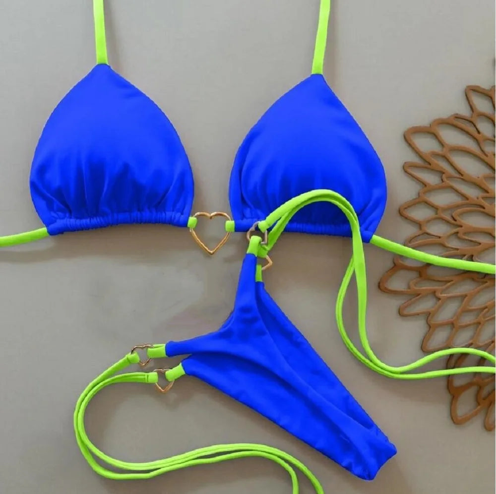 New Solid Color White Bikini Women suit Low Waist Lace-up Fashionable Swimsuit Two-piece Set