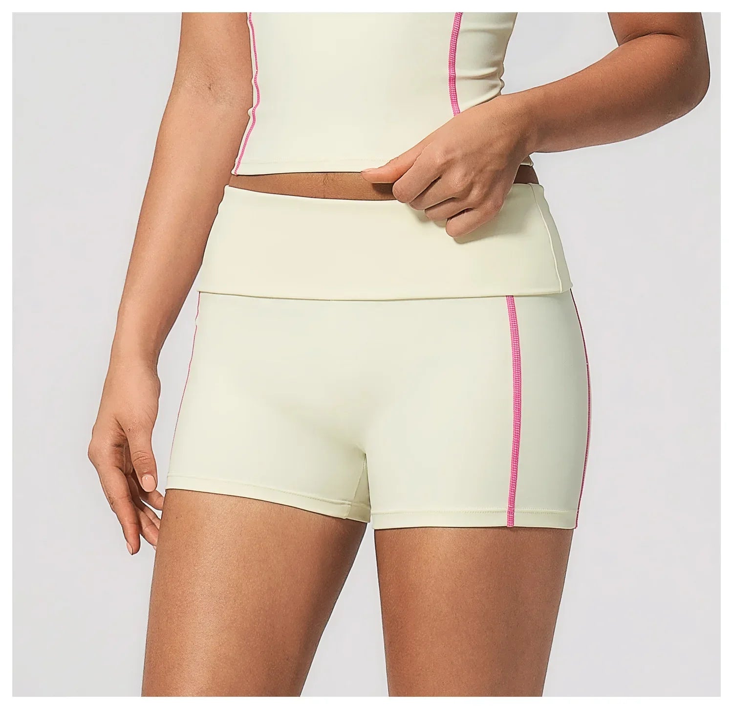 Quick Dry Contrast Color Yoga Shorts 2026 Tights Hip Lifting Workout Fitness Leggings High Waist Folded Running Athletic Shorts