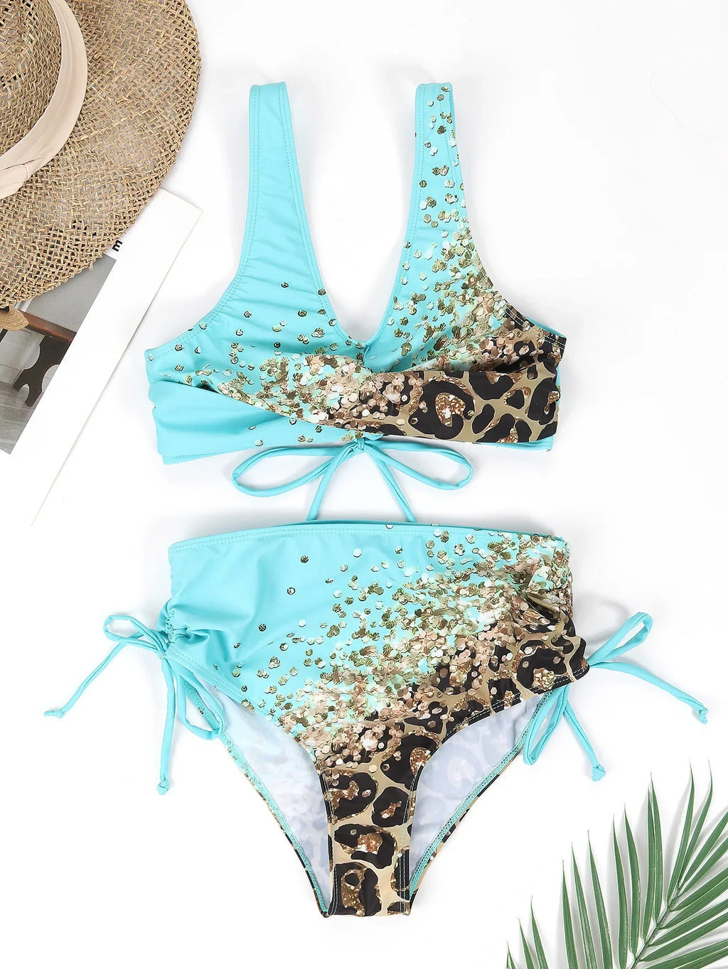 2026 Drawstring V Neck High Waist Bikini Women Printed Swimwear Female Swimsuit Bathers Bathing Swimming Suit Beachwear Summer