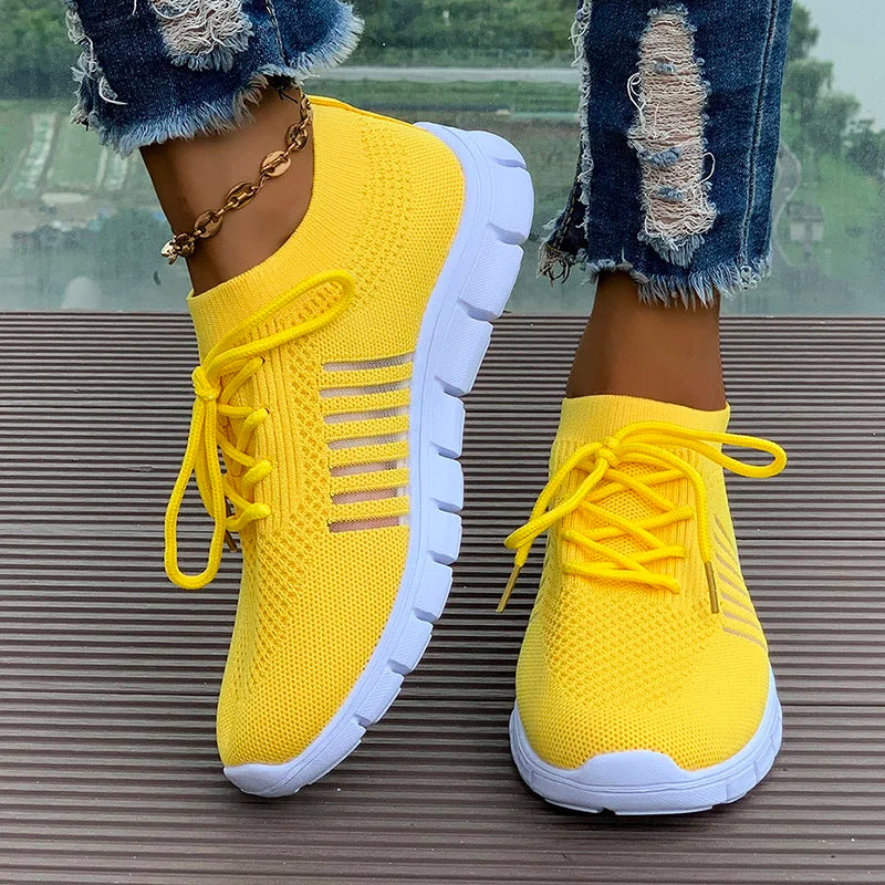 Spring Autumn Solid Breathable Mesh Flat Shoes Women Plus Size Non Slip Sock Sneakers Woman Comfortable Soft Sole Sport Shoes
