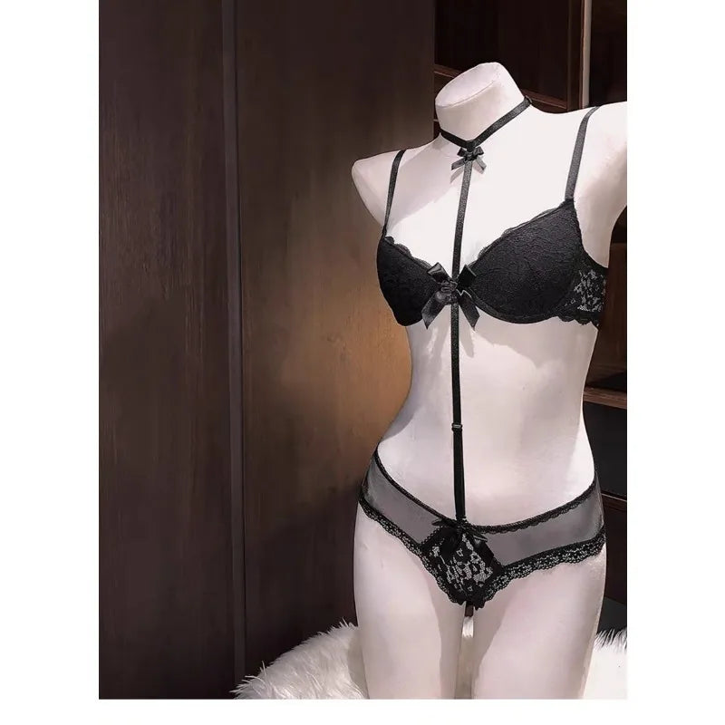 Just Want To Hang Neck Detachable Sexy Push-up Bra Set Careful with Cross Strap Inside The Machine Wear Lace Explosive Underwear