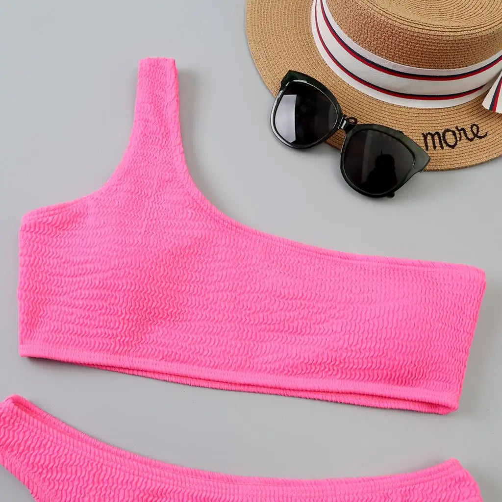 One Shoulder Bikinis 2026 Women Sexy Swimwear Female Brazilian Swimsuit Solid Beachwear Bathers Bathing Swimming Swim Suit