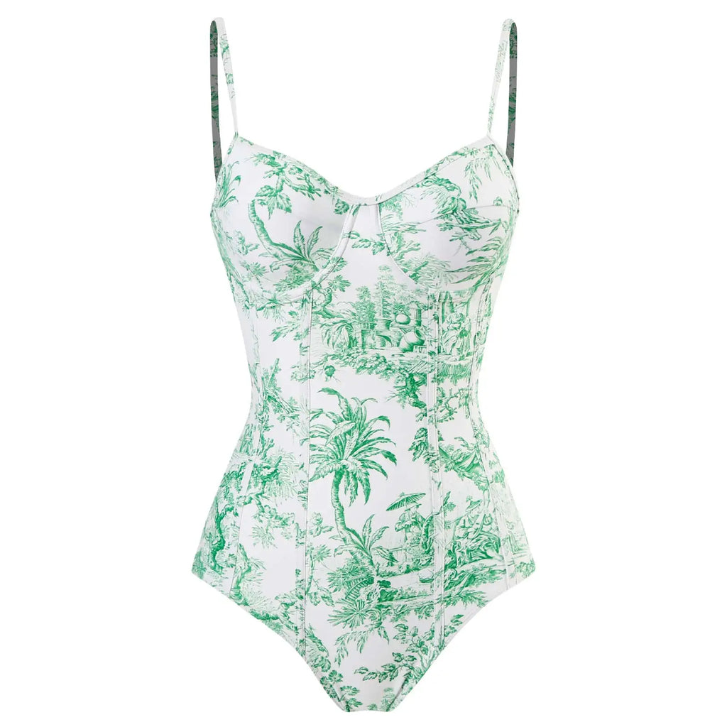 2024 Sexy Women Push Up One Piece Swimwear Girl Bikini Swimsuit White Print Summer Beach Skirt Bathing Suit Dress