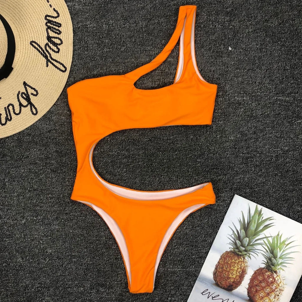 2026 Asymmetric One Shoulder Women Swimwear One Piece Swimsuit Female Monokini Bather High Cut Out Bathing Suit Swim Bodysuit