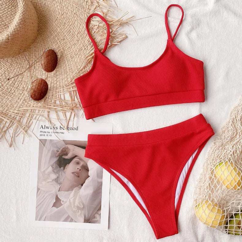 8 Colors Sexy Bikini Women Push Up Swimwear Swimsuit High Waist Solid Bikinis Set Bathing Suit Beach Bikini Female Bikinis Mujer