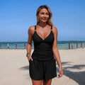 Green Black Pocket Short Two Piece Swimsuit Women V Neck Pleate Tank Top High Waist Tankini Set Beach Bathing Suit Swimwear 2026